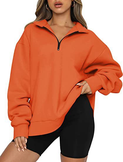 Women Sweatshirts Zip Turndown Collar Loose Casual Tops Clothes