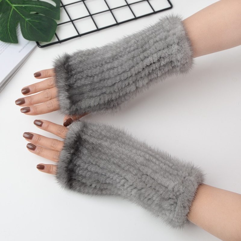 Comfortable winter fur half finger gloves, view 2 - MRSLM
