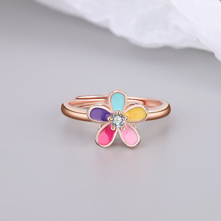 Women's S925 Sterling Silver Five Petal Flower Ring