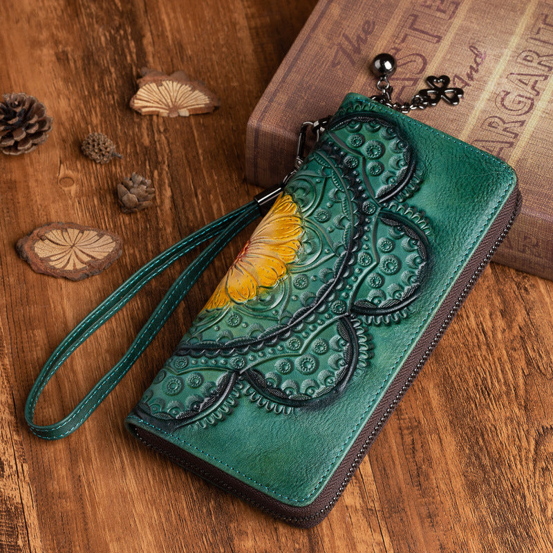 long cowhide leather women's wallet, view 3 - MRSLM