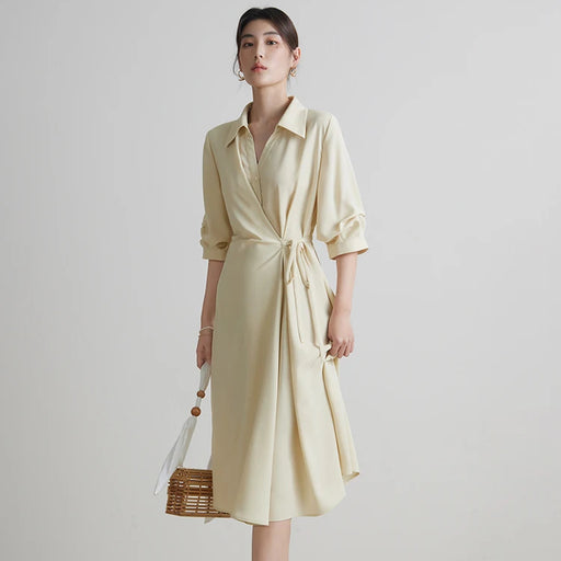 women's drape dress with turn-down collar - MRSLM