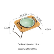 ceramic dog and cat bowl with wood stand, view 7 - MRSLM