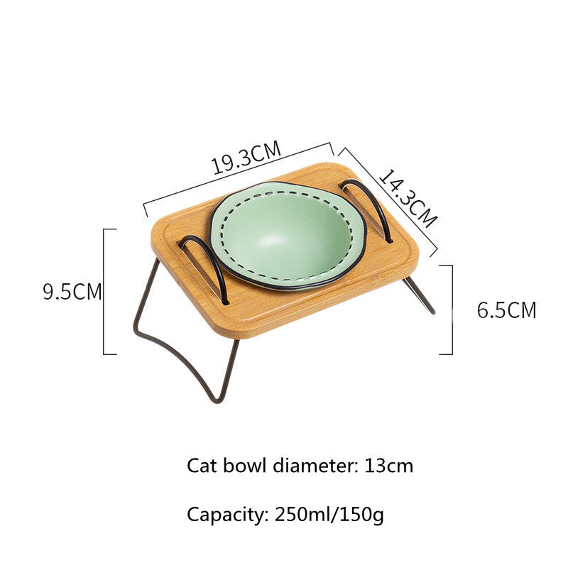 ceramic dog and cat bowl with wood stand, view 7 - MRSLM