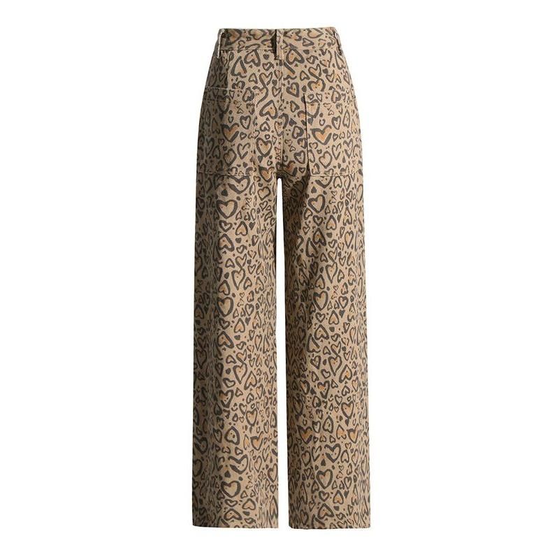 high waist patchwork leopard denim trousers, view 7 - MRSLM