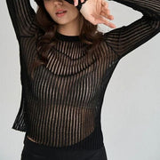 striped see-through knit top, view 24 - MRSLM
