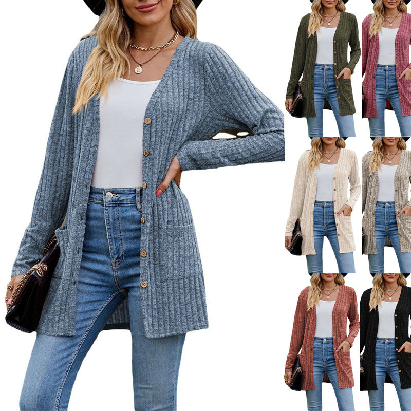 women's brushed stripe long sleeve cardigan coat, view 2 - MRSLM
