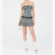 denim top and short skirt two-piece set, view 8 - MRSLM