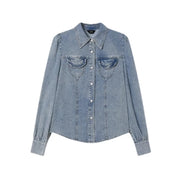 turn-down collar denim blouse, view 2 - MRSLM