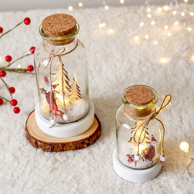 Light-up Christmas glass jar snow scene decoration, view 2 - MRSLM