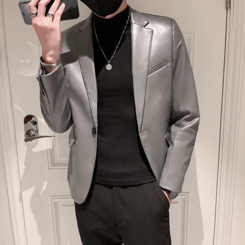 men's slim PU leather jacket, view 2 - MRSLM