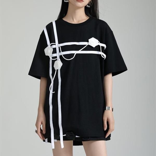 black and white floral half-sleeve T-shirt - MRSLM