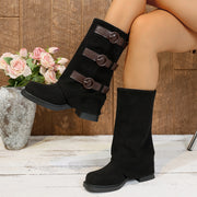 Suede belt buckle boots, view 2 - MRSLM