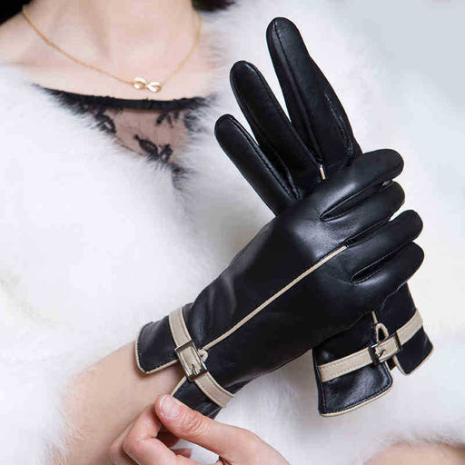 Ladies striped sheepskin leather gloves - MRSLM