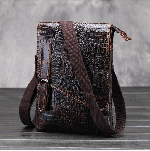 vintage alligator pattern leather messenger bag - MRSLM