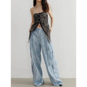 high waist tie dye straight denim pants, view 3 - MRSLM
