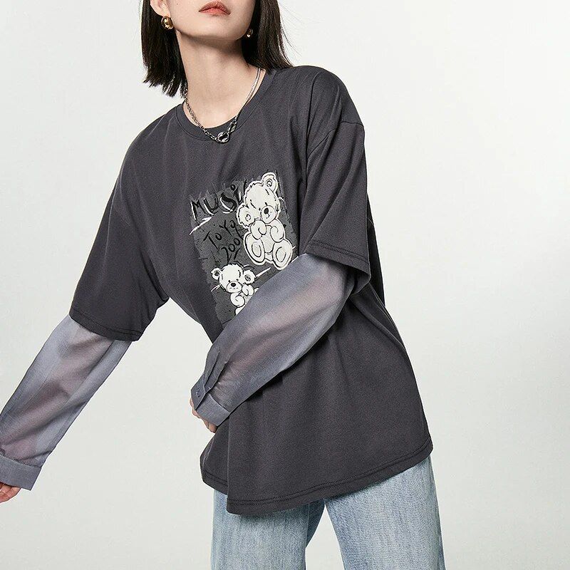 bear print embroidered cotton tee, view 4 - MRSLM