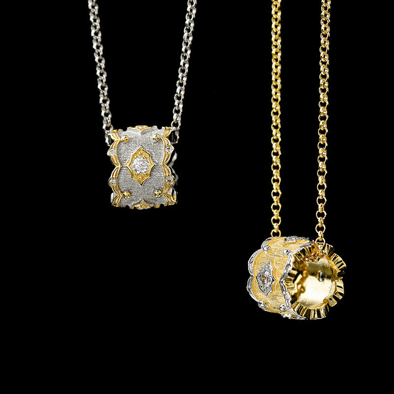 brushed silver zircon flower necklace - MRSLM