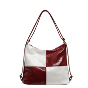 color contrast patchwork tote bag, view 2 - MRSLM