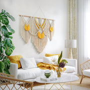 yellow large macrame wall hanging, view 5 - MRSLM