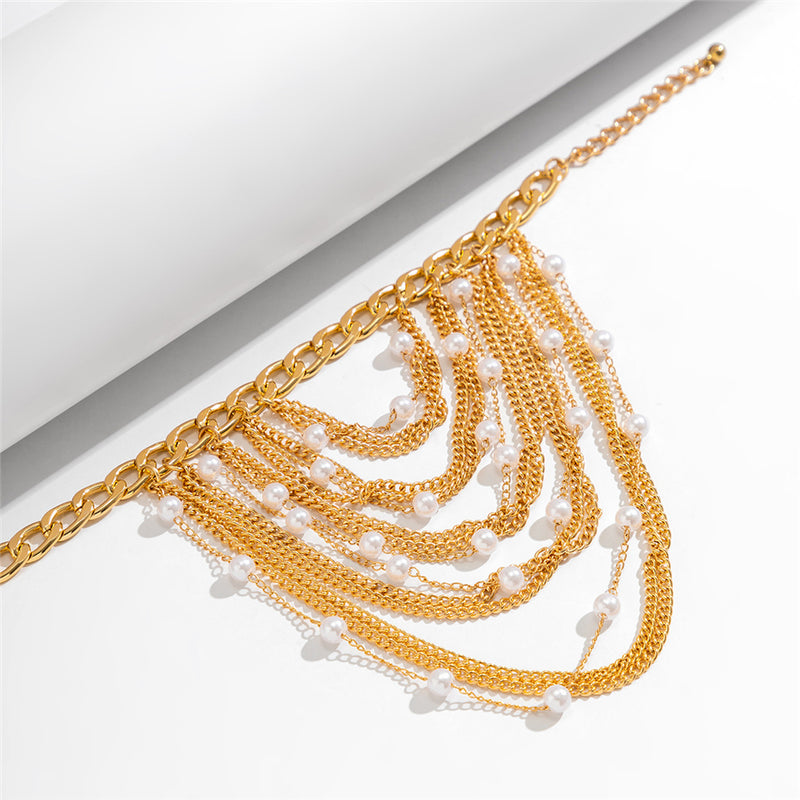 boho tassel pearl anklet, view 10 - MRSLM