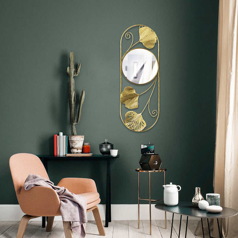 metal ginkgo leaf wall mirror, view 5 - MRSLM