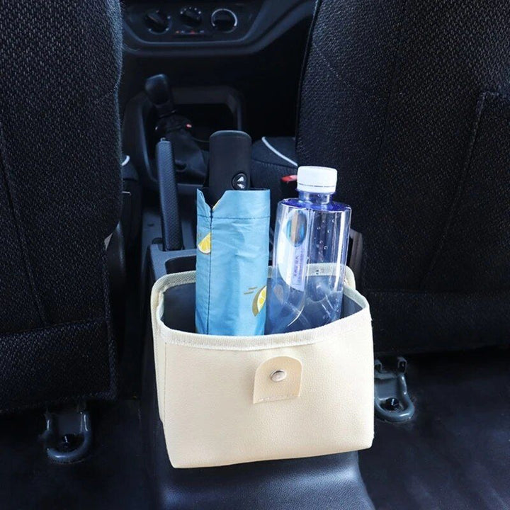 Luxury Leather Car Trash Bag with Organizer