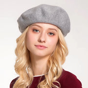 solid wool blend knitted beret, view 5 - MRSLM