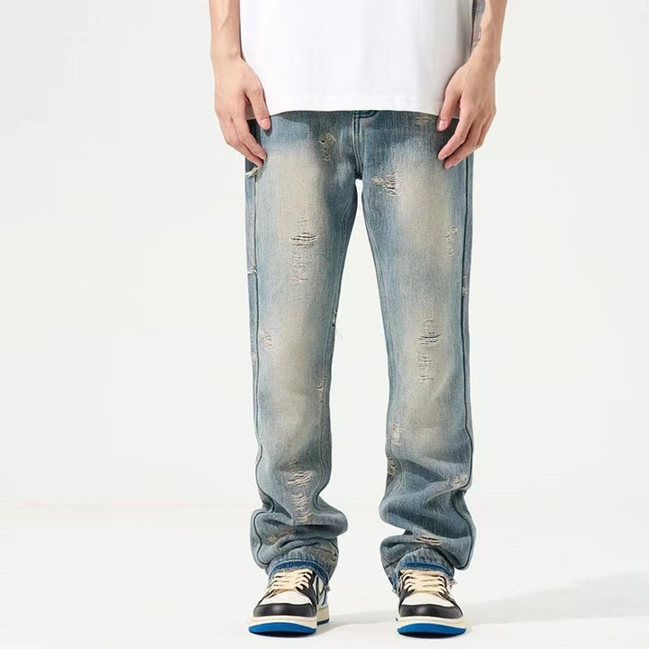 American Retro Washed Make Old Ripped Jeans