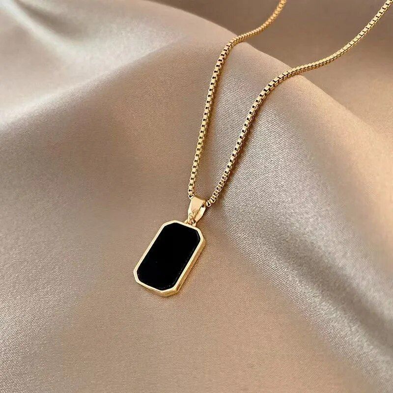geometric square pendant necklace, view 4 - MRSLM
