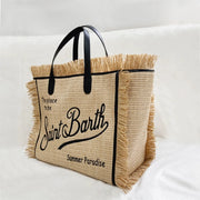 embroidered straw tote, view 5 - MRSLM