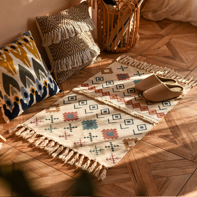 cotton linen tassel woven floor mat, view 9 - MRSLM