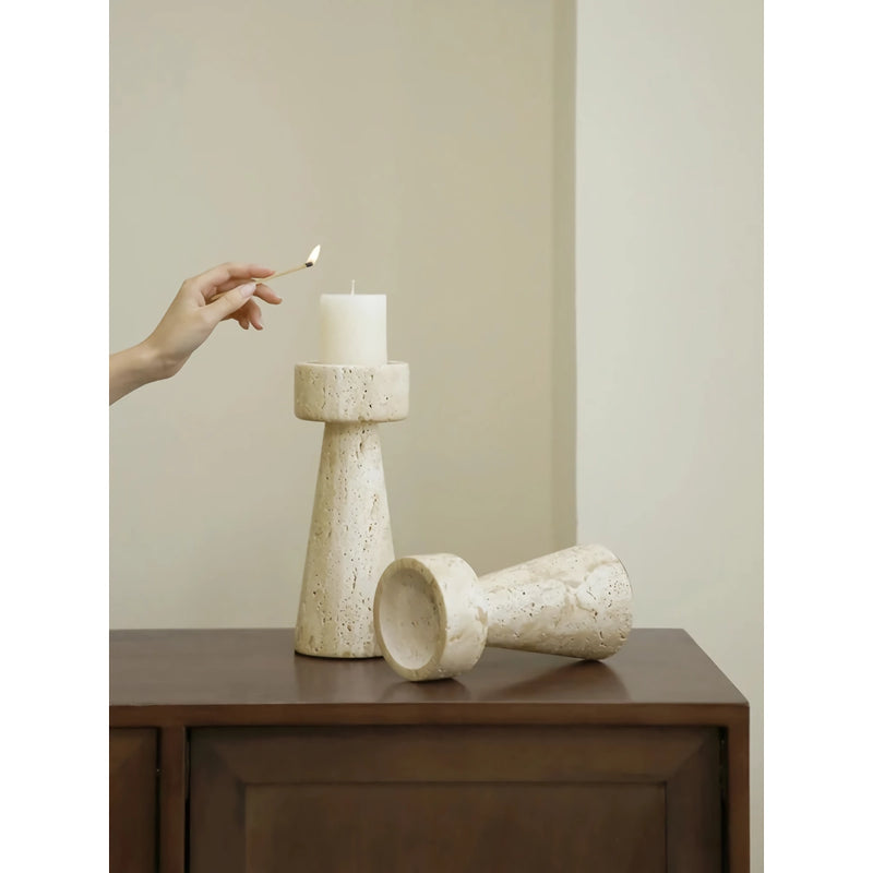 minimalist travertine marble candle holder, view 4 - MRSLM