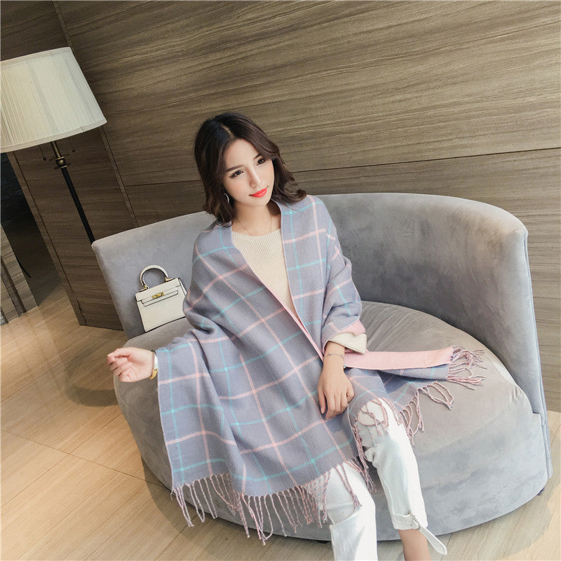 Double-sided Plaid Scarf Women