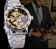 Men's hollow rhinestone mechanical watch, view 3 - MRSLM