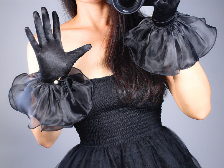 Elastic organza ruffle lace gloves, view 2 - MRSLM