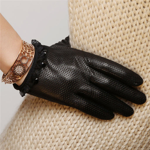 Ladies perforated sheepskin touch screen gloves - MRSLM