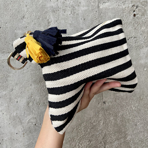 striped tassel zipper cosmetic bag - MRSLM