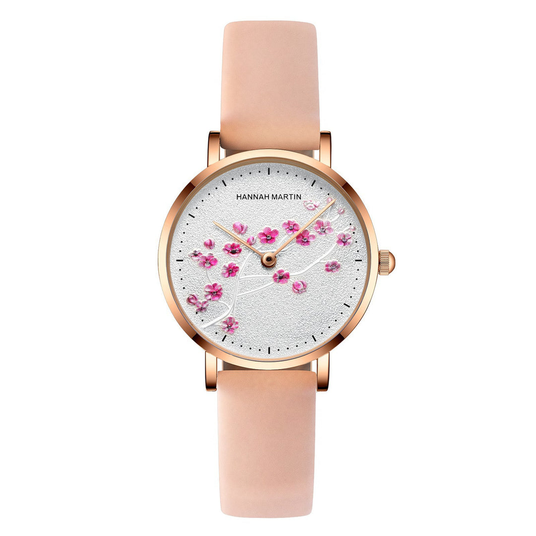 Rose Gold Plum Blossom Flower Student Ladies Watch