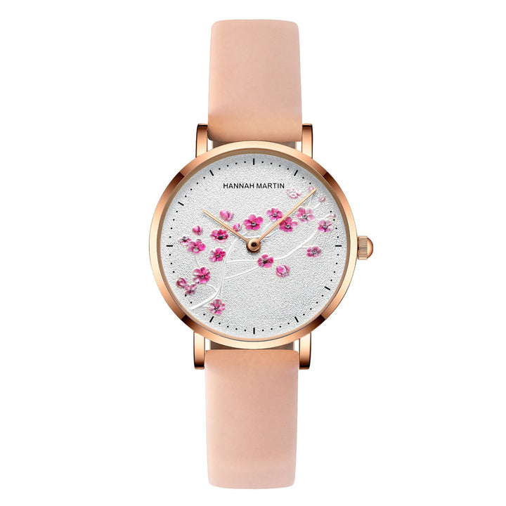 Rose Gold Plum Blossom Flower Student Ladies Watch