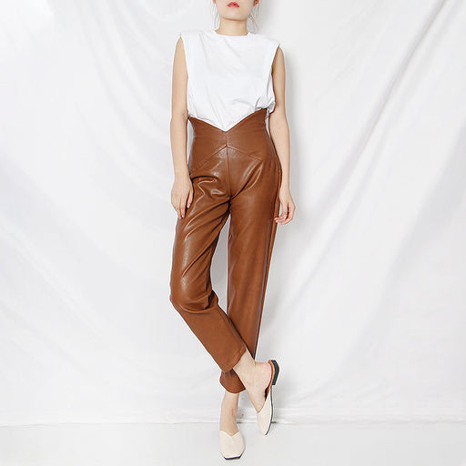 high waist harem PU pants - MRSLM