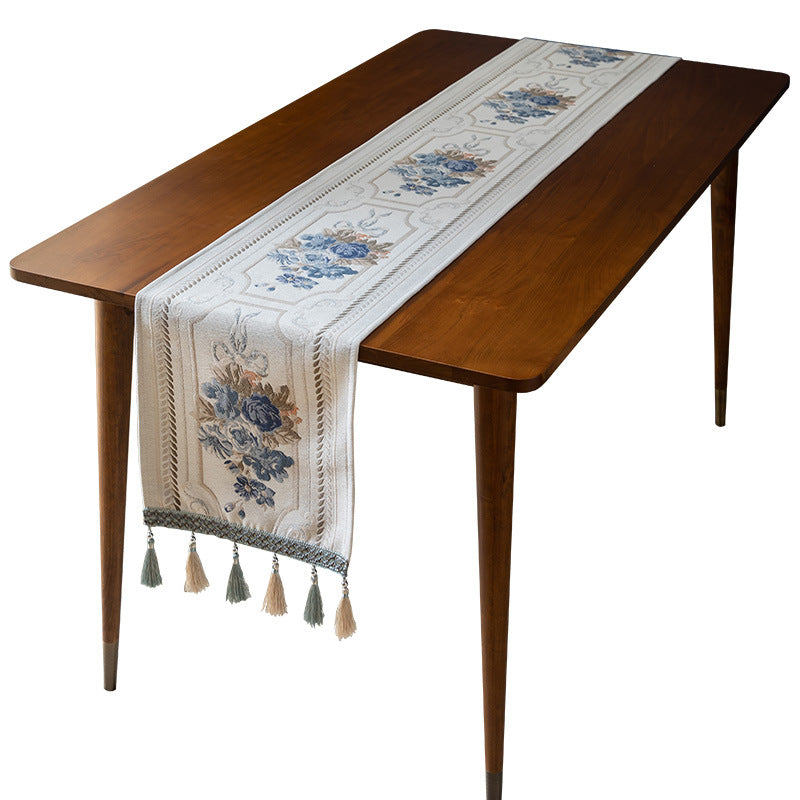 Chenille tassel table runner, view 2 - MRSLM