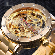 retro gold mechanical watch, view 3 - MRSLM