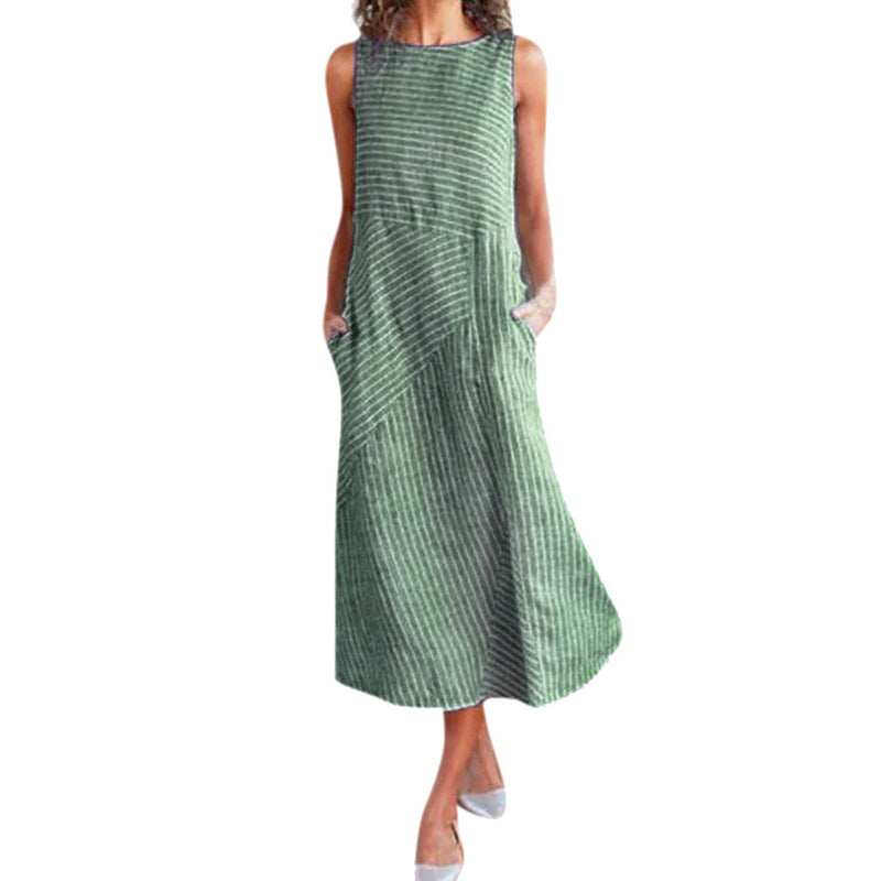 casual striped sleeveless maxi dress, view 9 - MRSLM