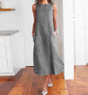 casual striped sleeveless maxi dress, view 4 - MRSLM