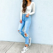high-waisted white washed jeans, view 4 - MRSLM