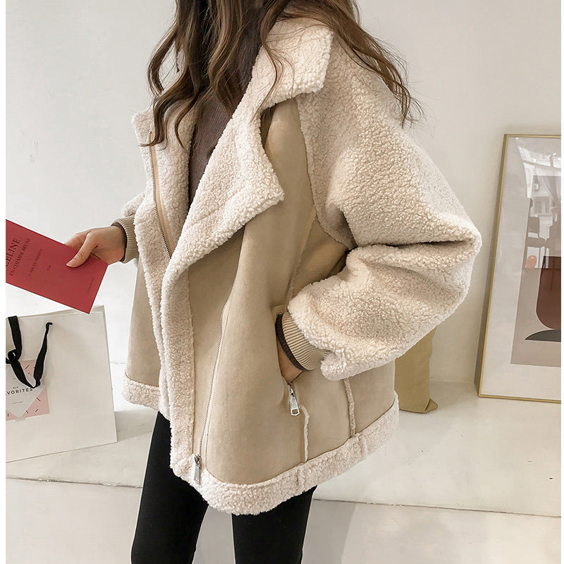 Women's faux suede sherpa-lined moto jacket, view 10 - MRSLM