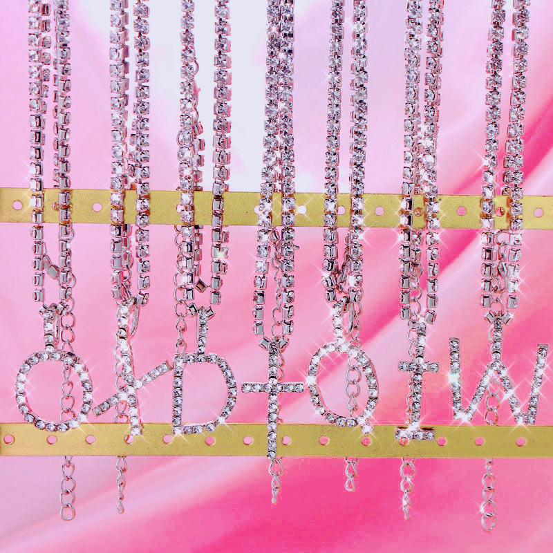 Rhinestone Initial Letter Pendant Necklace