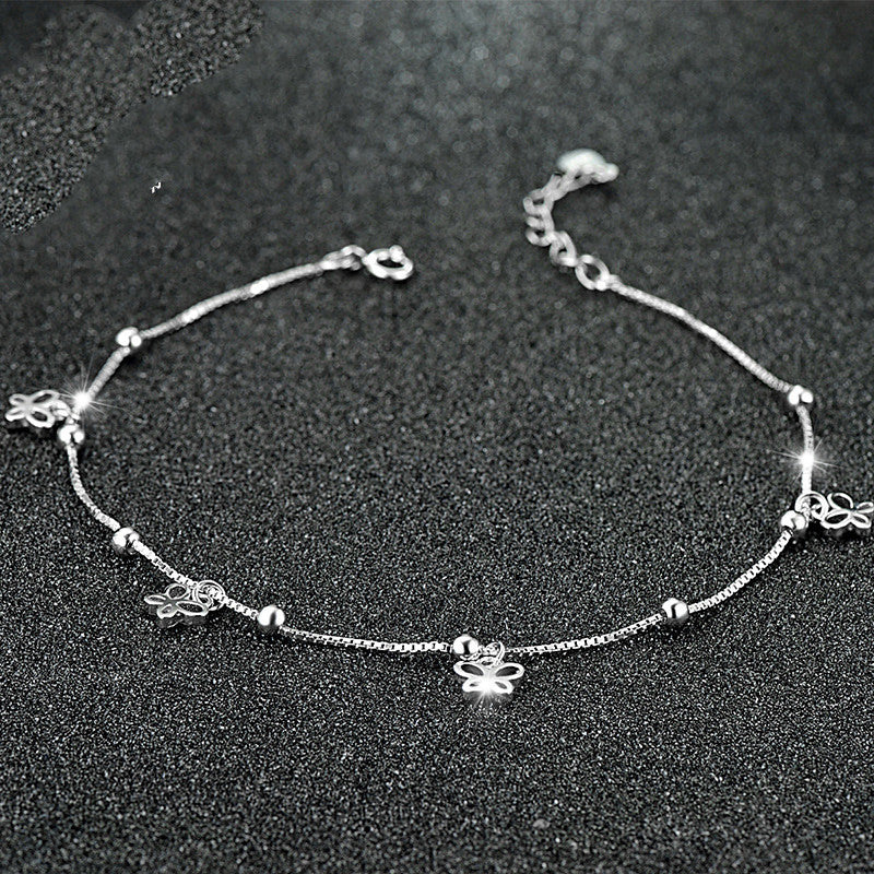 silver butterfly anklet, view 2 - MRSLM