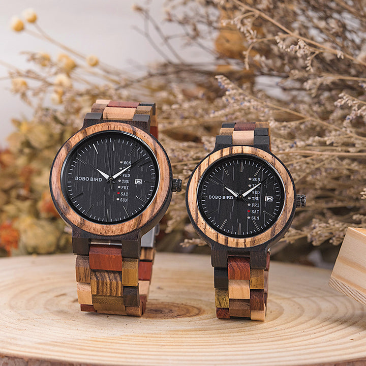 Art Retro Student Couple Wooden Quartz Watch