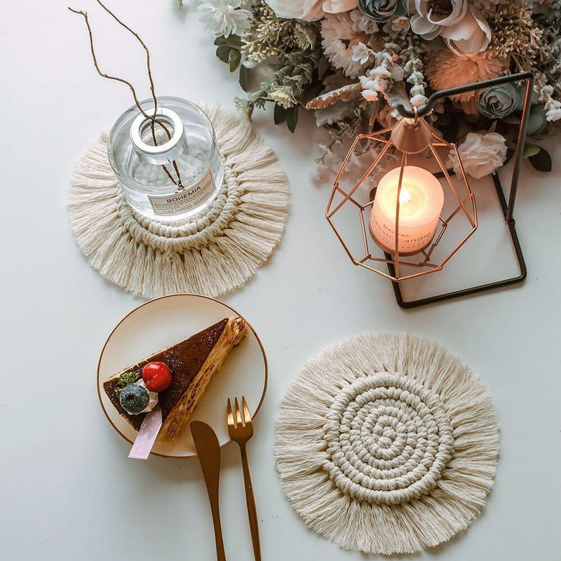 handmade macrame cotton coasters, view 4 - MRSLM
